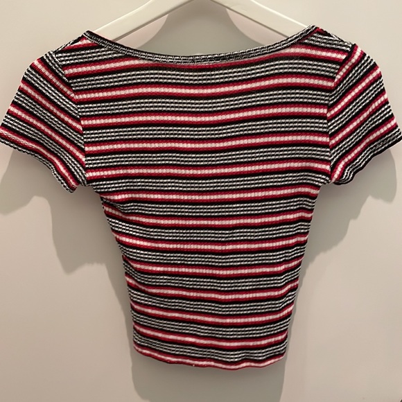 Garage - Red, Black, and White Striped Button-up Short Sleeve Top - Picture 2 of 3